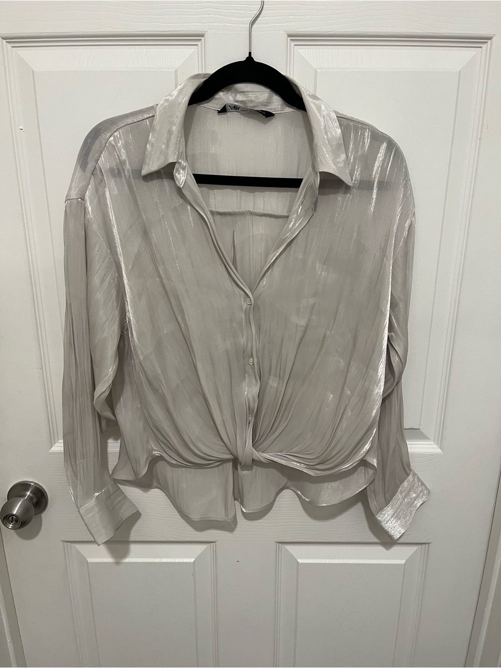 Zara Pearl Cream Metallic Button-Down Blouse Size XS